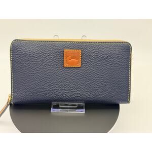 Dooney & Bourke Pebble Grain Large Zip Around Wallet | Navy & Tan